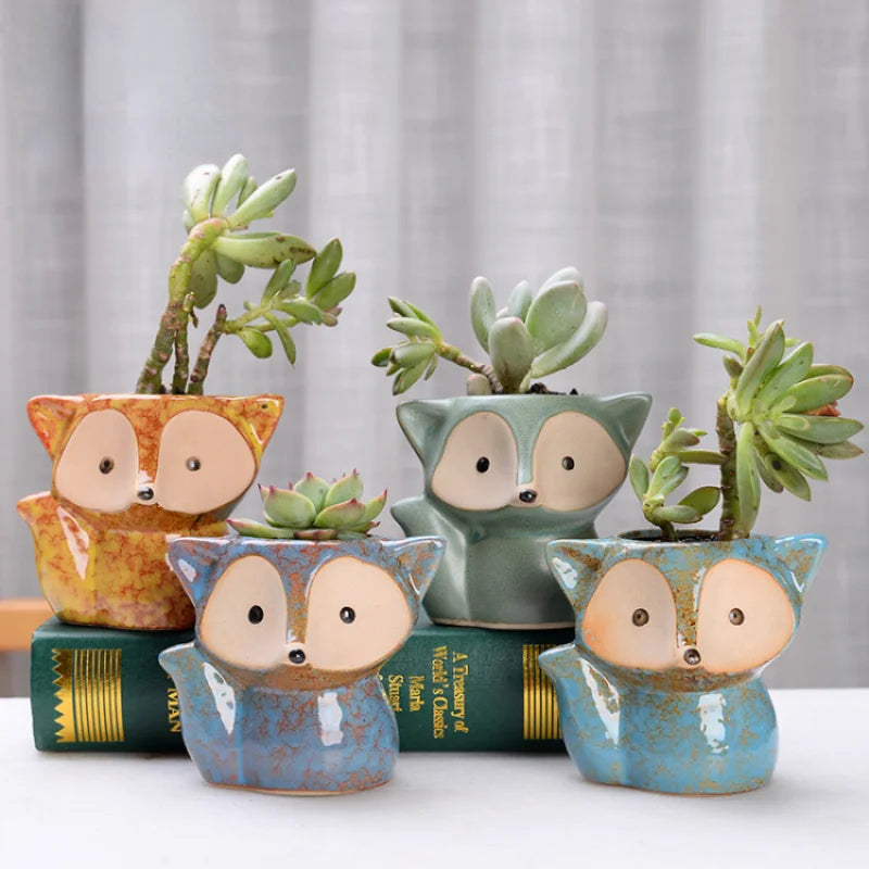 Ceramic Fox Plant Pot Micro Cute Mini Potted Succulents Small Flower