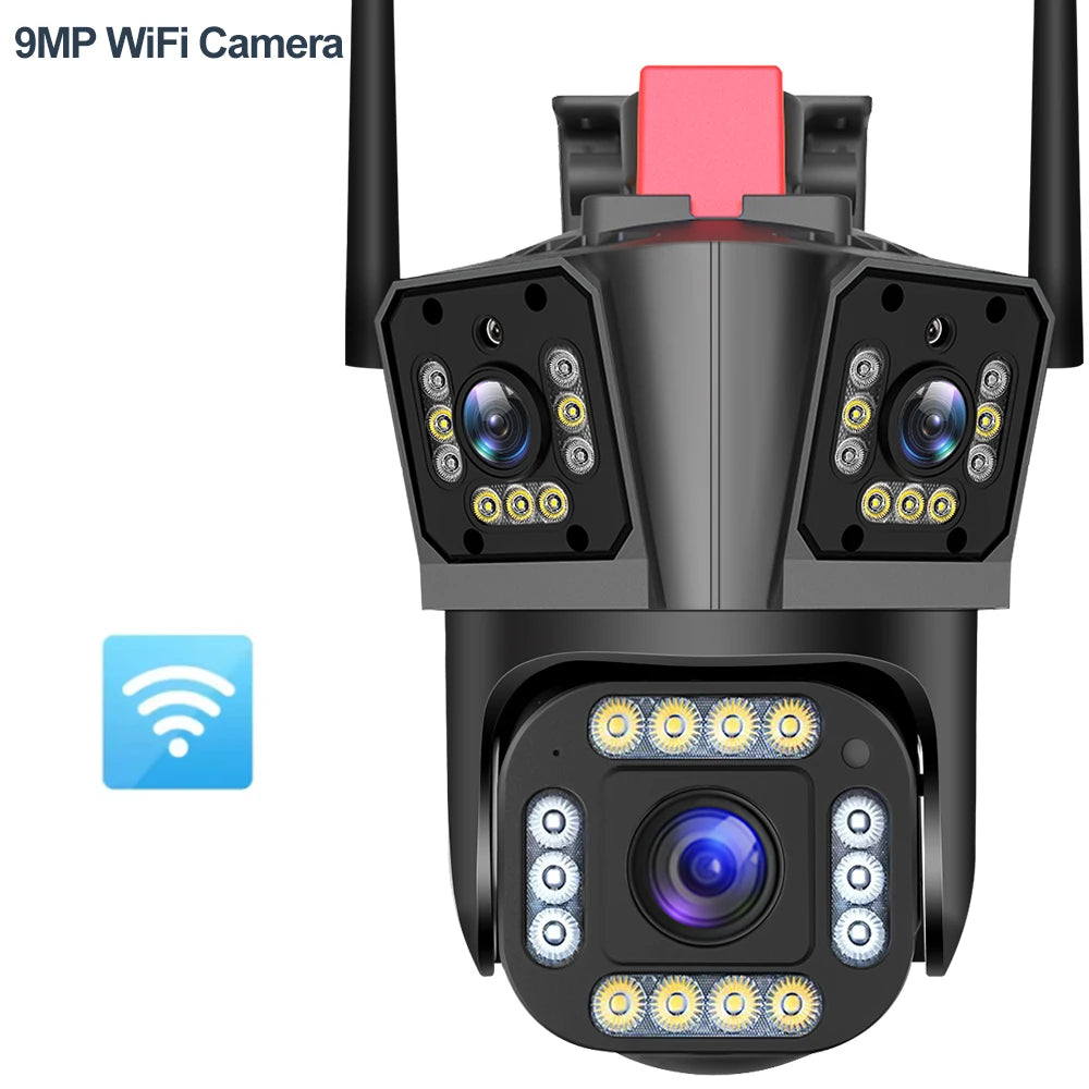 4K Dual Lens Camera Outdoor 10X Zoom PTZ 5K Triple Lens Security Cameras Auto Tracking 8K Four Lens Video Surveillance Webcam Zpaxo 9MP Three Len Cam EU Plug