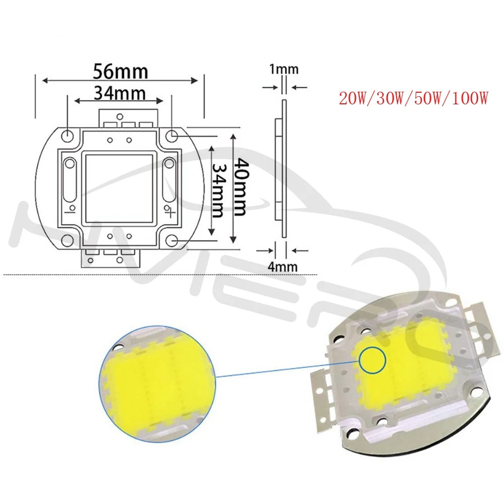 10W 30W 100W COB LED Chip Warm White DC 12V 36V DIY Lighting