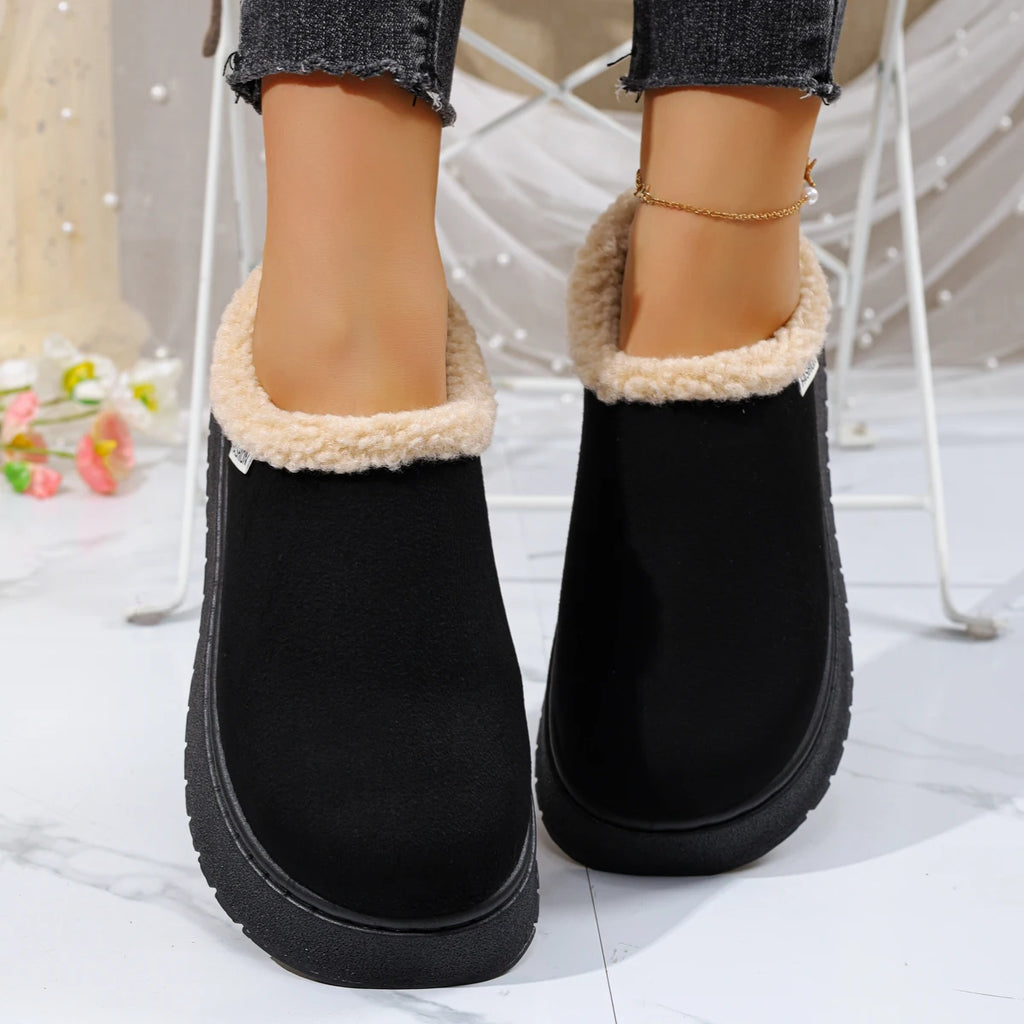 2025 new Women Ankle Boots Non Slip Plush Snow Boots Women Outdoor Warm Flat Cotton Shoes Women Winter Furry Platform Slippers Zpaxo black 37