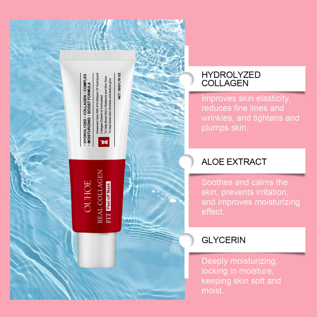 Ouhoe Collagen Peel Off Mask with Application Brush Anti Wrinkle Firming Hydrating Easy Peel All Skin Types Non Irritating Clean Zpaxo