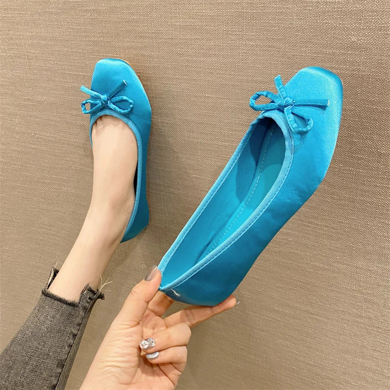 Flat Shoes for Women Spring/summer 2025 New Butterfly Bow Square Toe ballet shoes Shallow Women's Shoes Ladies Loafers Women Zpaxo 2 37