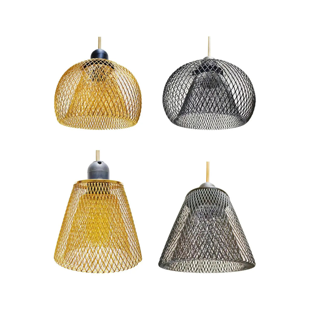 Vintage Woven Metal Pendant Lamp Shade – Boho Hanging Light Pendant Lamp Shade Zpaxo gold trapezoid