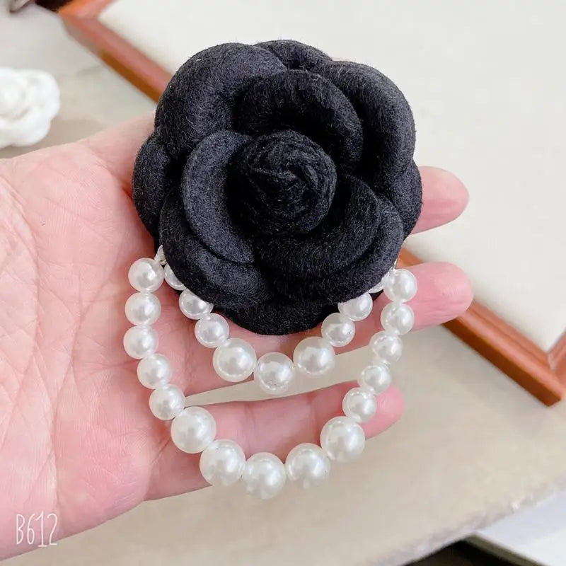 Vintage Black Camellia Flower Brooch Fabric Bow Tie Pin Women's Zpaxo Black