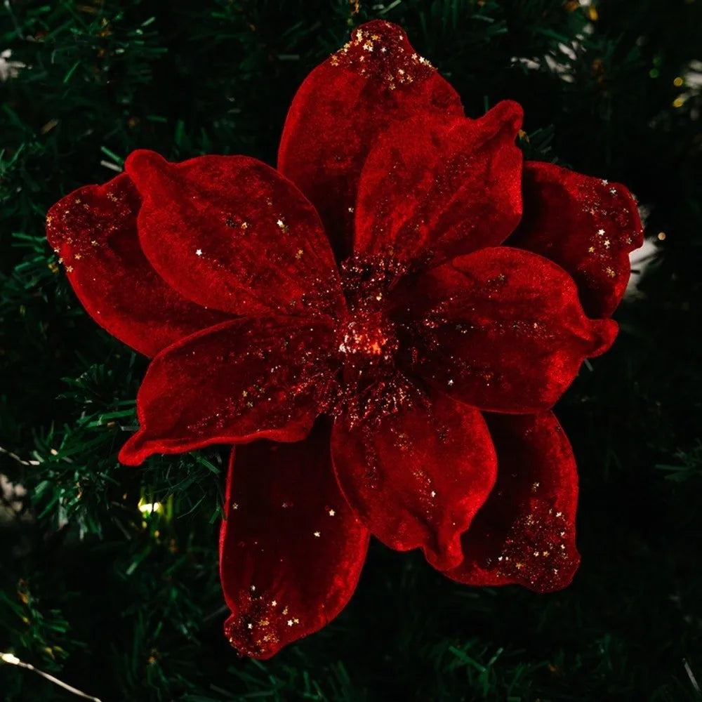 26cm Glitter Artificial Poinsettia Christmas Flower Decor Artificial Christmas Flower Zpaxo