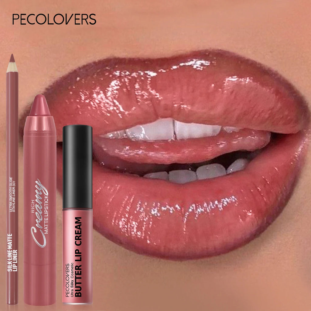 3PCS/SET Long-Lasting Non-Stick lipstick pen&Waterproof Lipliner Pencil & Long-Lasting Lip Oil Lip Gloss,Beginner-Friendly Zpaxo