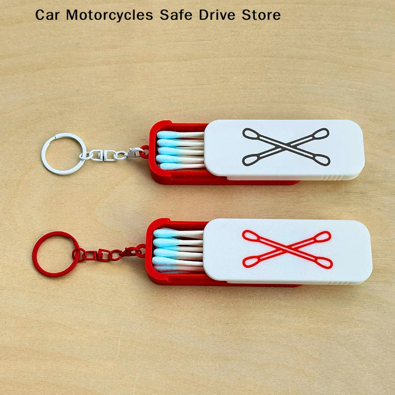 CMNew Mini Sliding Cotton Swab Storage Box Keychain Portable Case