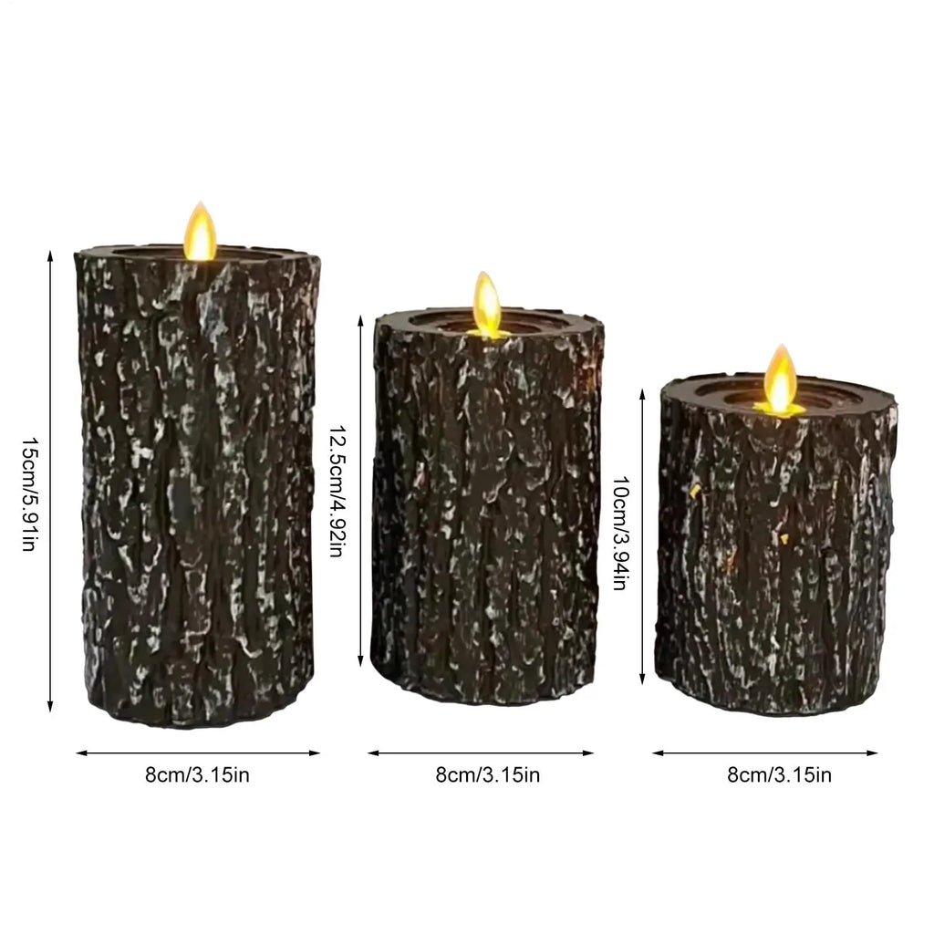 Flameless Candles Remote 3 Flickering Tree Stump LED Decor Timer