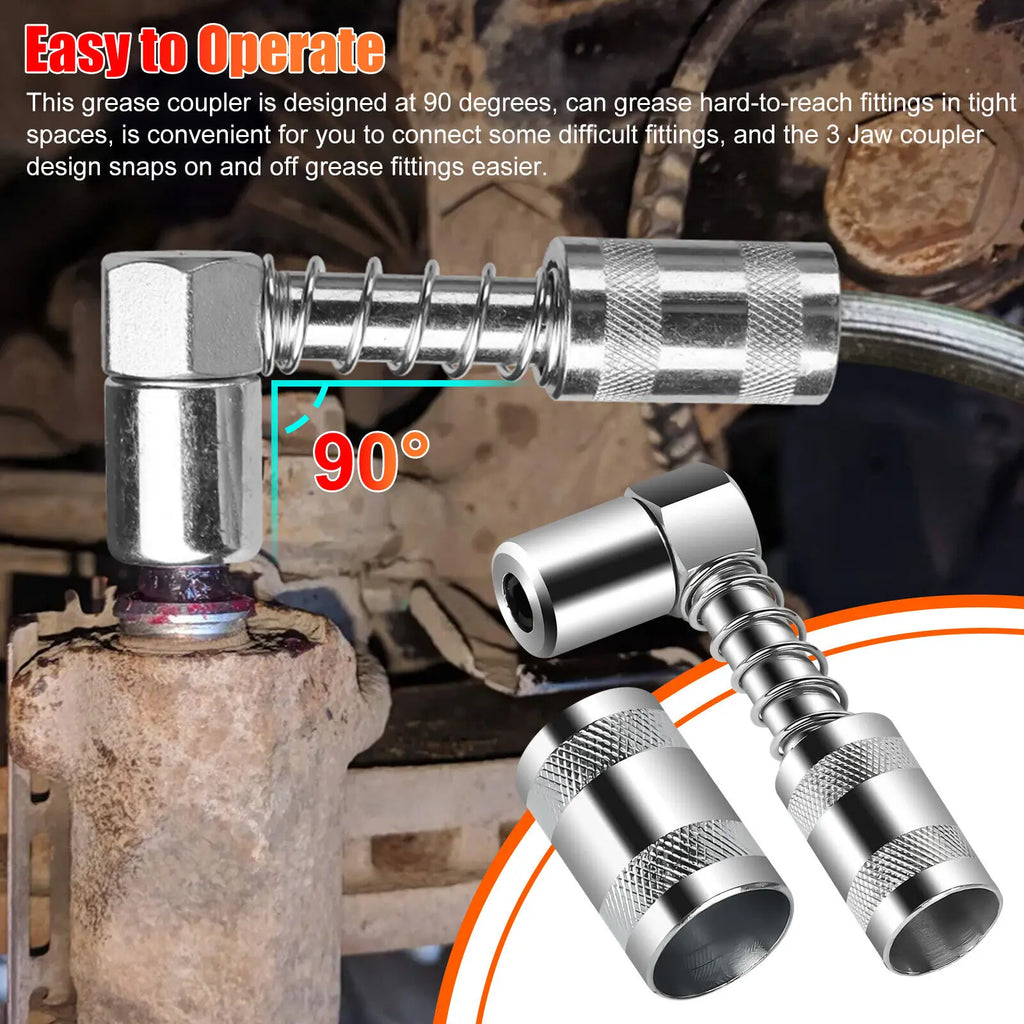 90 Degree Grease Coupler Fitting Tool Adapter Nozzle Lubrication