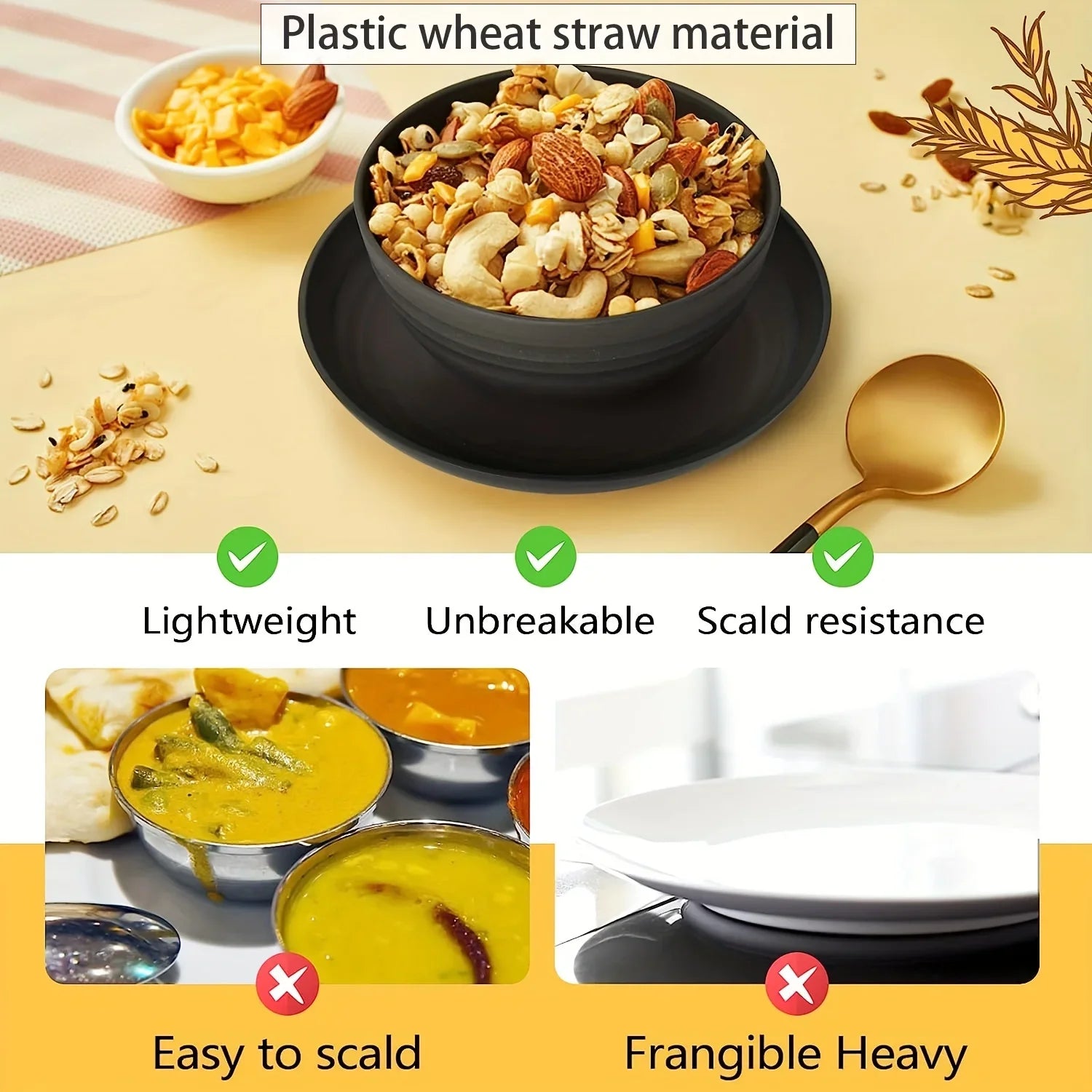 16 Non Fragile Meal Plates Wheat Straw Dishes Tableware Microwave