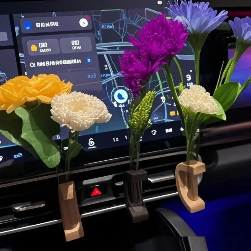Wooden Car Vent Flower Vase Clip – Dashboard Decor Ornament