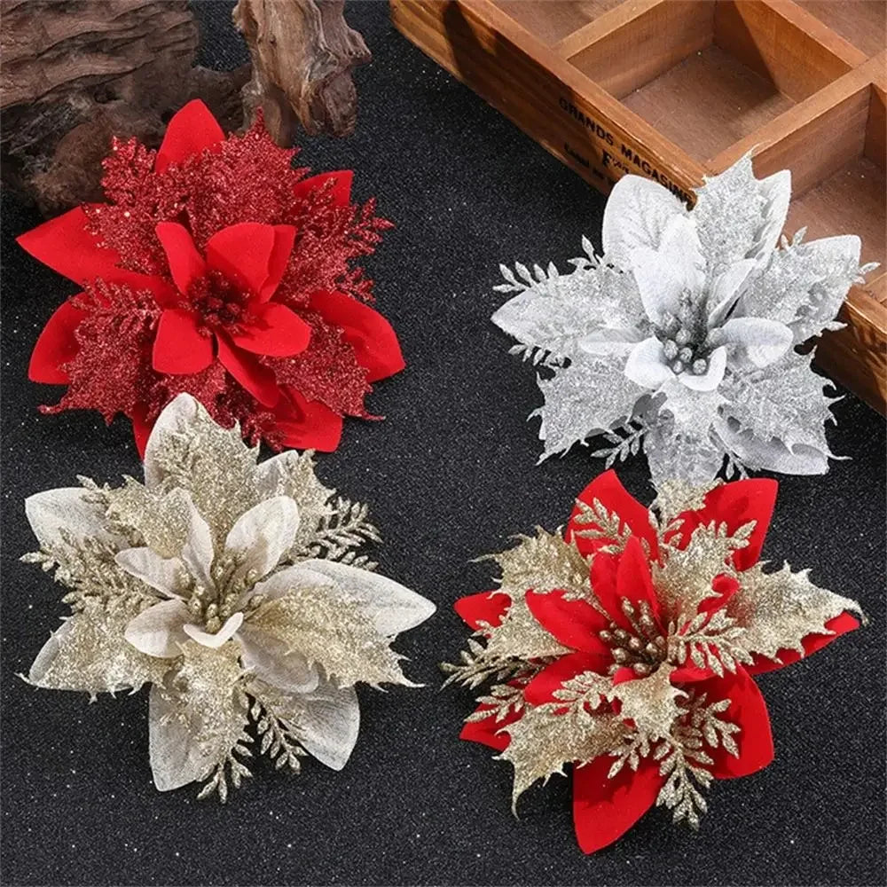 10-Pack Glitter Christmas Flower Ornaments – 14cm Snowflake Style Christmas Ornaments Zpaxo