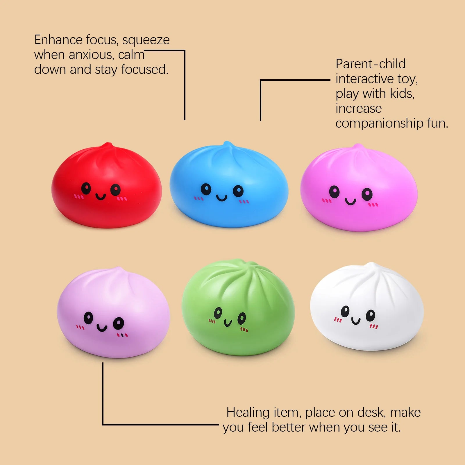 Dumpling Stress Ball Squeeze Sensory Toy – 6 Colors Stress Relief Toy Zpaxo