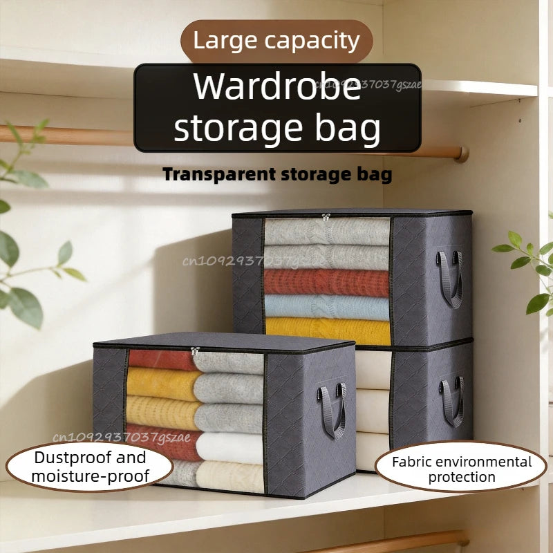 Clothing Storage Box Large Capacity Laundry Storage Organizers Transparent Clothing Storage Large Dust Zipper Closure Zpaxo