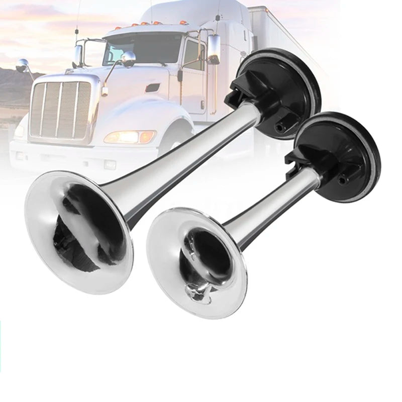 Black Air Horn Dual Trumpet Pump Pipe Car Truck Train Boat