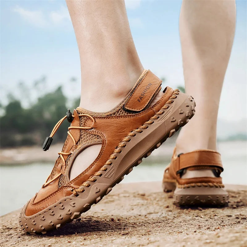 Summer Men Sandals Leather Mens Casual Shoes Outdoor Beach Roman Zpaxo