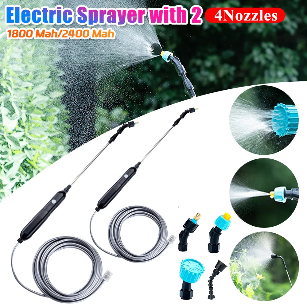 Electric Sprayer USB Rechargeable Lawn Water 2 4 Mist Nozzles