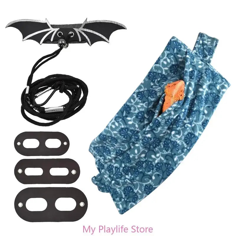 Sling Carriers for Bearded Dragons Small Reptiles Harness Leash Set with Wings Adjustable Carrying Travel Bag Zpaxo Silver