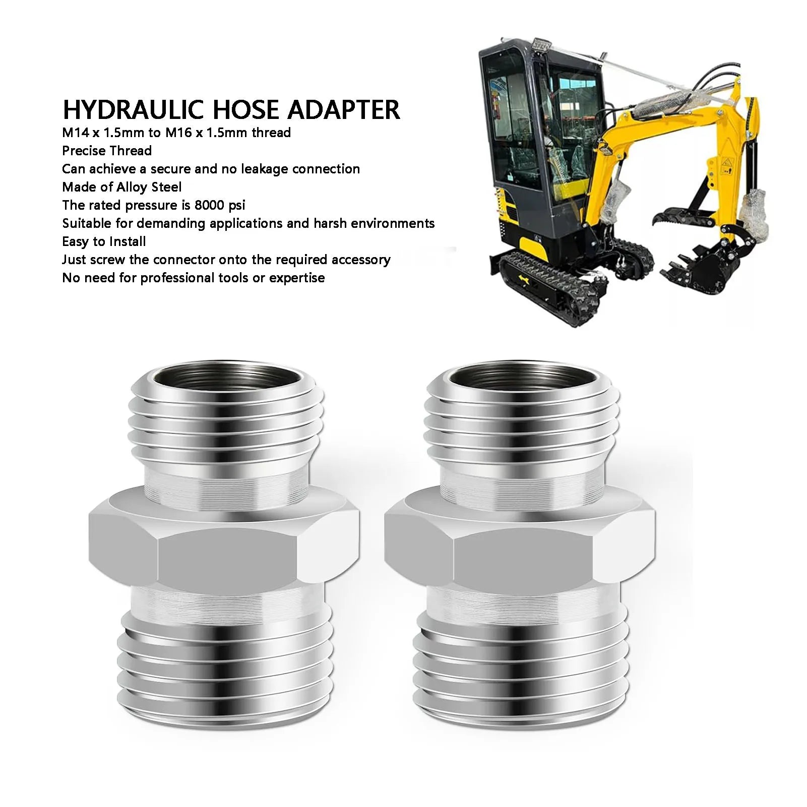 M14 to M16 Hose Adapter M14 to M16 Hose Fitting Suitable for AGT Small Excavator Hydraulic Hose Thread Connector Zpaxo