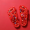 Bathroom summer slippers dormitory anti slip home indoor shower breathable women's hollow foot massage quick drying Zpaxo 41-42 Red slippers