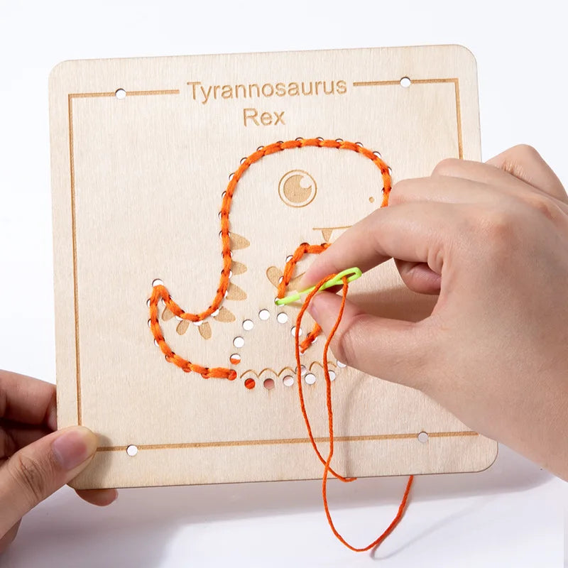 Montessori Wooden Threading Board Pre-punched Embroidery Lacing