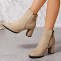 Women Ankle Boots Large Size Fashion Pointed Shoes for Women Side Zipper Stretch Middle Heel Short Boots Women Botas De Mujer Zpaxo Beige 39