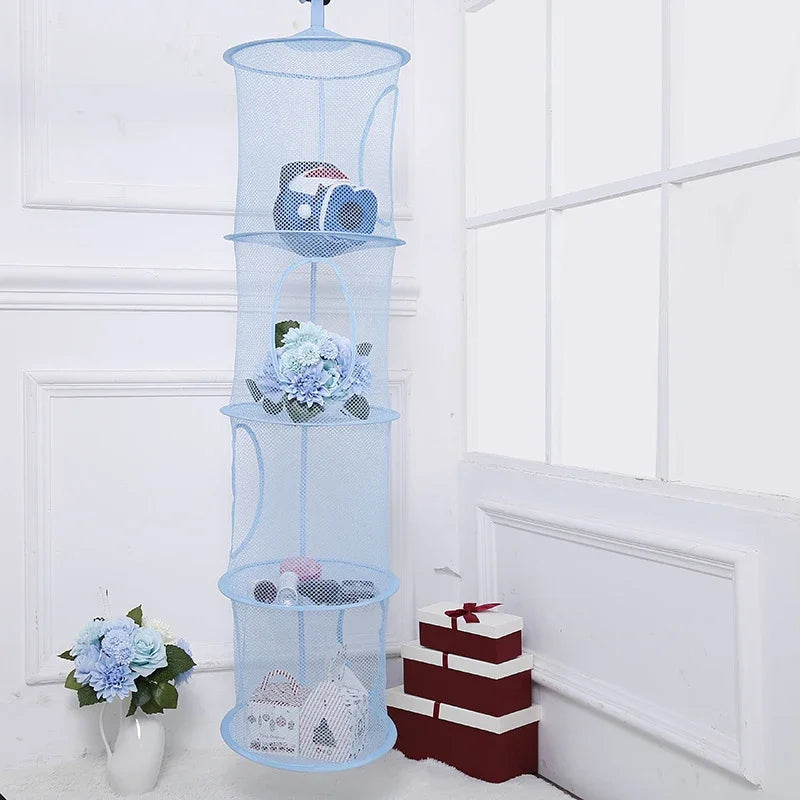 Foldable Plush Animal Storage Net 4 Compartments Hanging Mesh Toy Storage Hammock For Kids Room Toys Gloves Hats Socks Zpaxo Blue