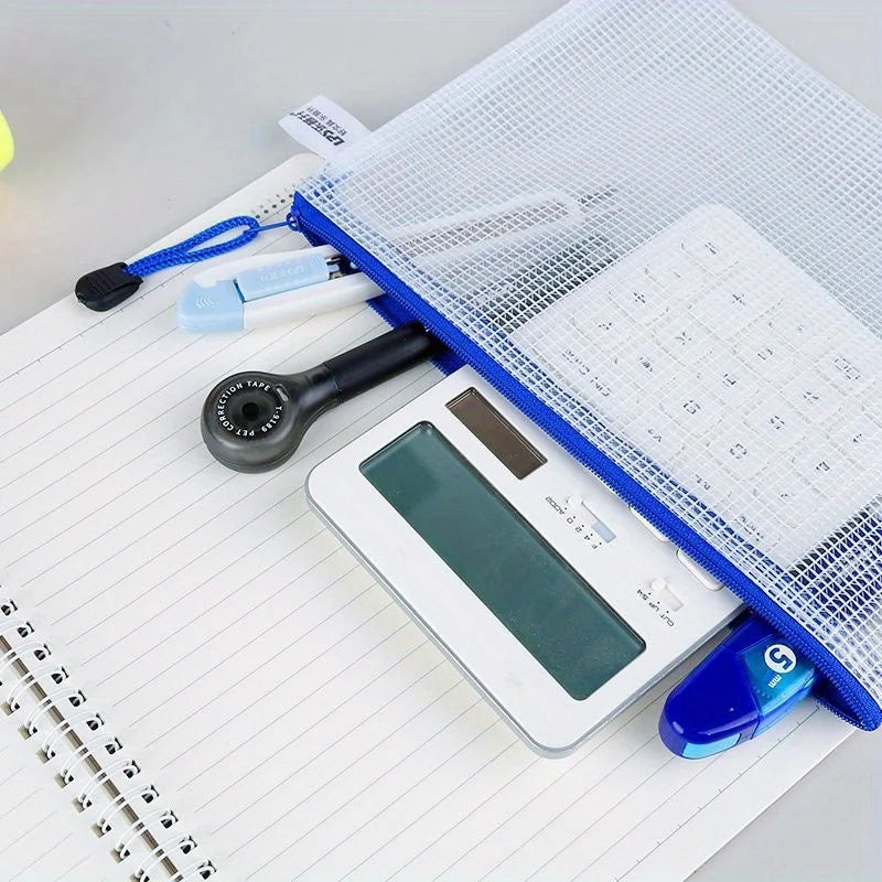 5Pcs A5 Stationery Storage Folder File Mesh Zipper Pouch Document Bag Zip File Folders School Office Supplies Zpaxo