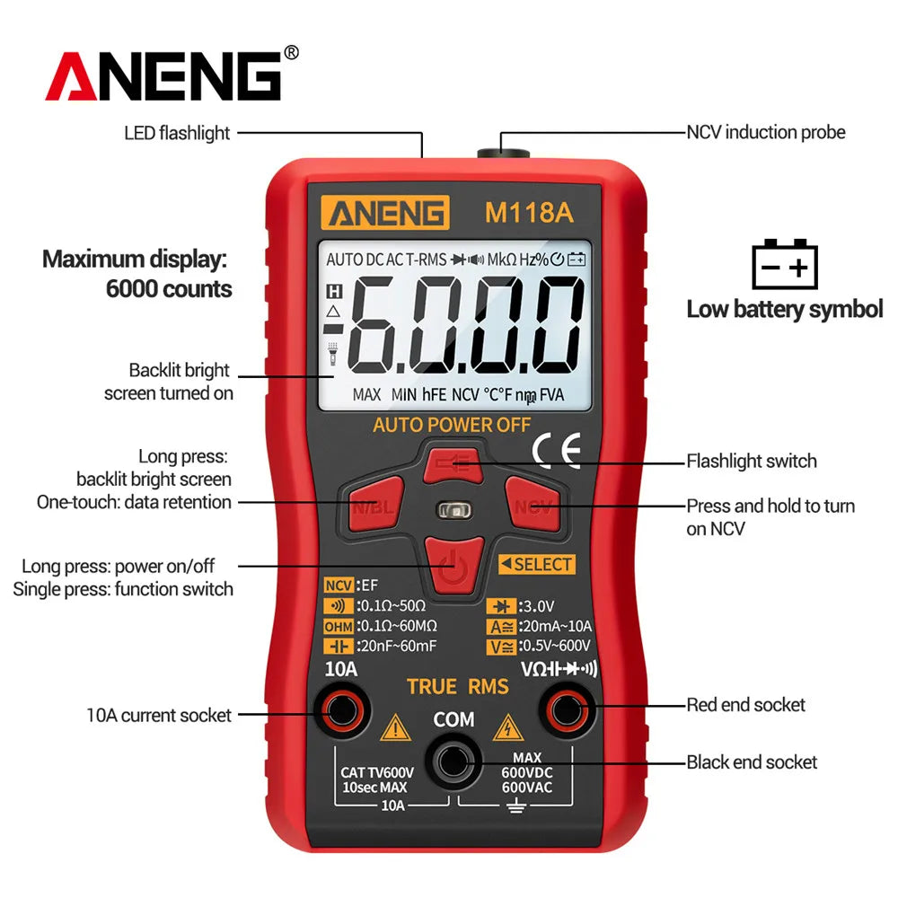 Non-contact Mini Digital Multimeter ANENG M118A Tester Induction AC