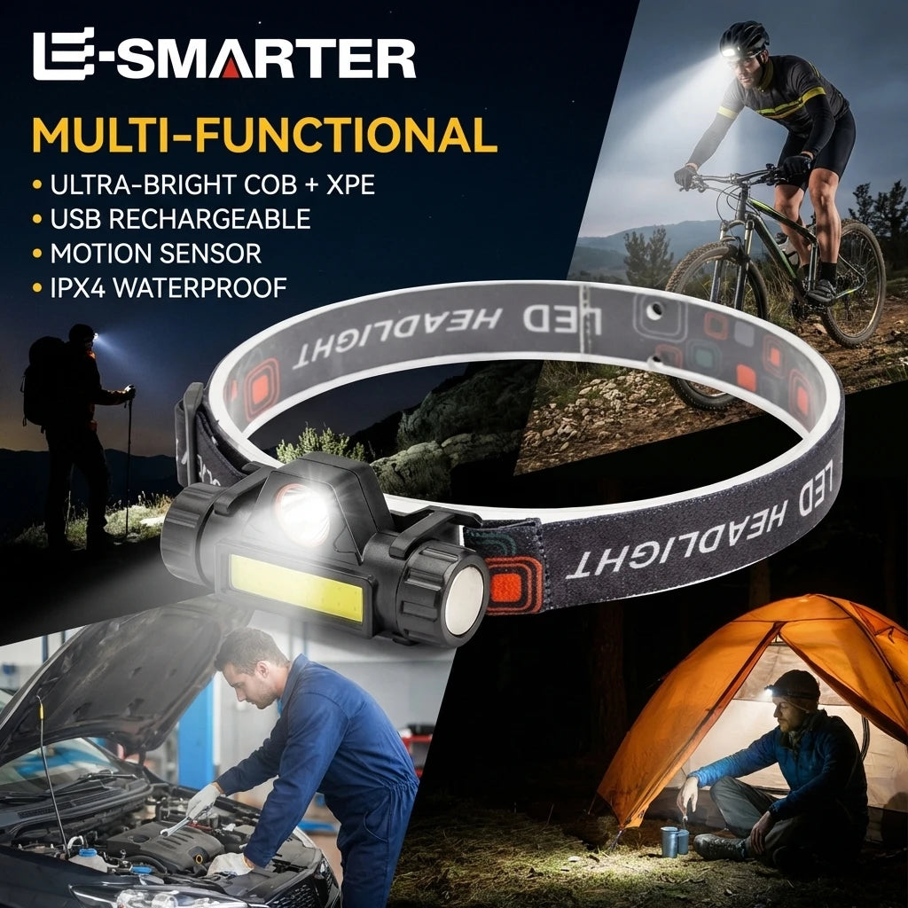 ESMARTER Magnetic LED Headlamp – USB Rechargeable COB & XPE