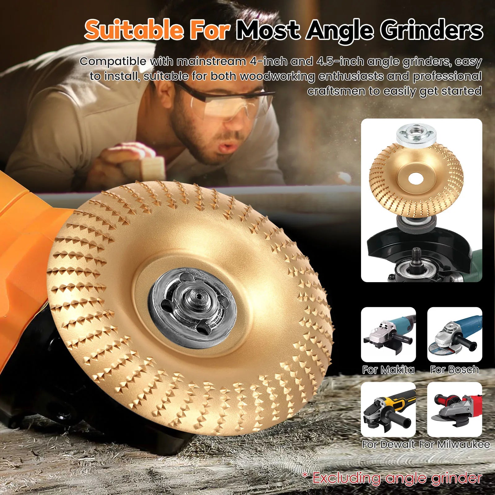 Wood Carving Disc Tungsten Carbide Angle Grinder Wheel For 4 4.5 Inch Grinders Shaping Sanding Polishing Stripping Woodworking Zpaxo