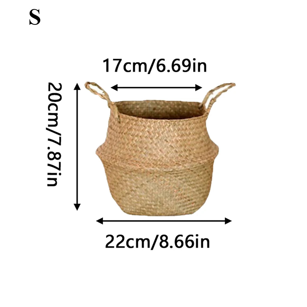 Plant Basket with Handles Wicker Basket Plant Pot Storage Basket Rattan Hanging Flower Pot Laundry Home Decor Zpaxo S