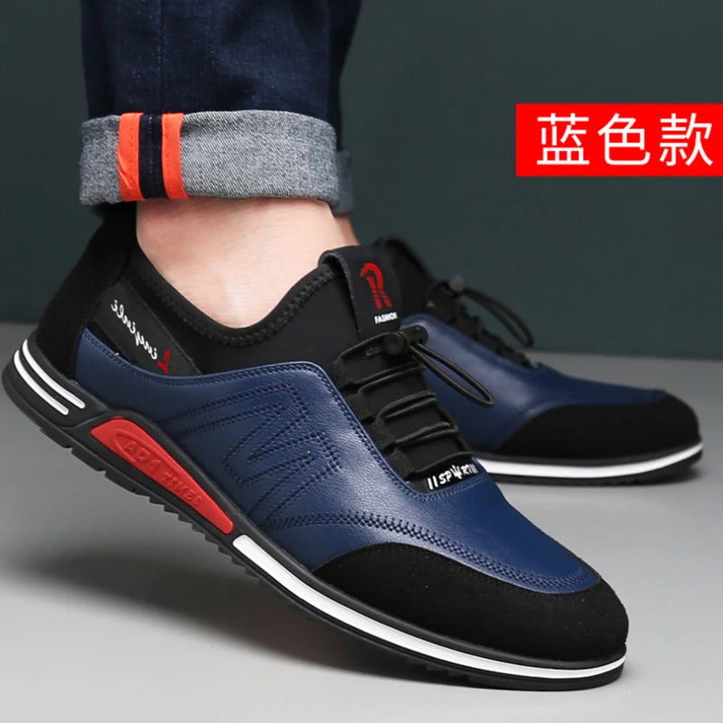 Mens White Casual Sneakers Elastic Drawstring Lace Red Accent Non Zpaxo