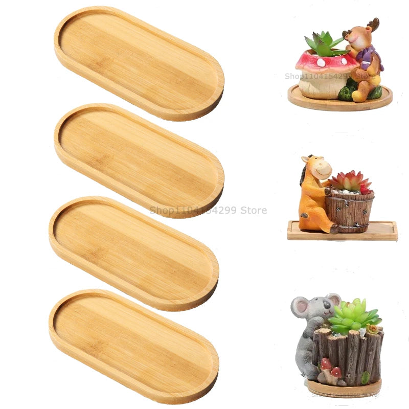 Flower Pot Tray Multi Bamboo Tray Wood Cup Pad Plant Pot Tray for Kitchen Decorative Plate Creative Coaster Coffee Cup Mat Zpaxo Oval-4pcs