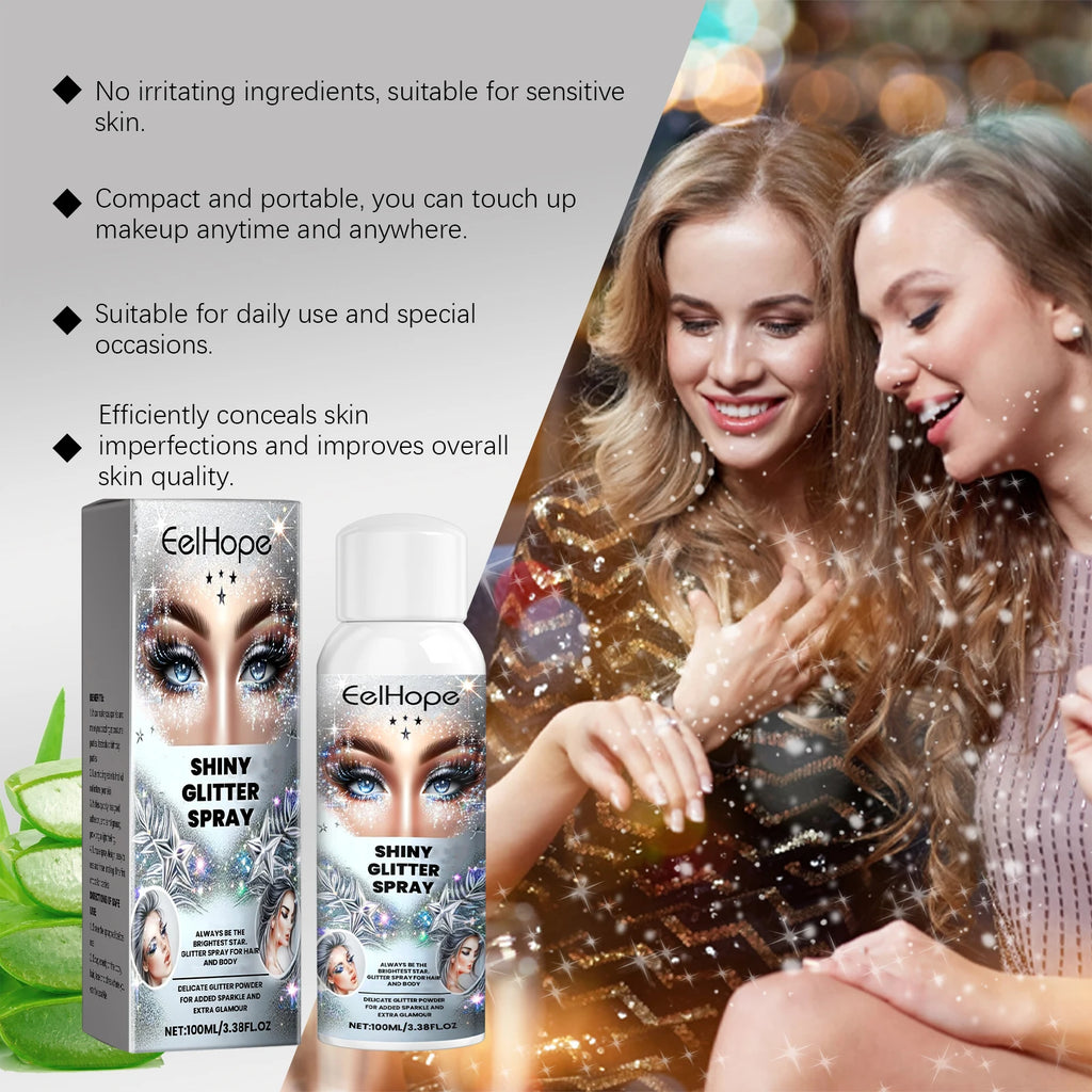 Glitter Highlighter Spray for Hair Body & Clothes – Party Glow Body Glitter Spray Zpaxo