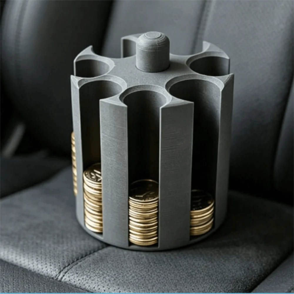 7 Slots Cylindrical Coin Holder 3D Printed Space Saving Car Organizer Zpaxo