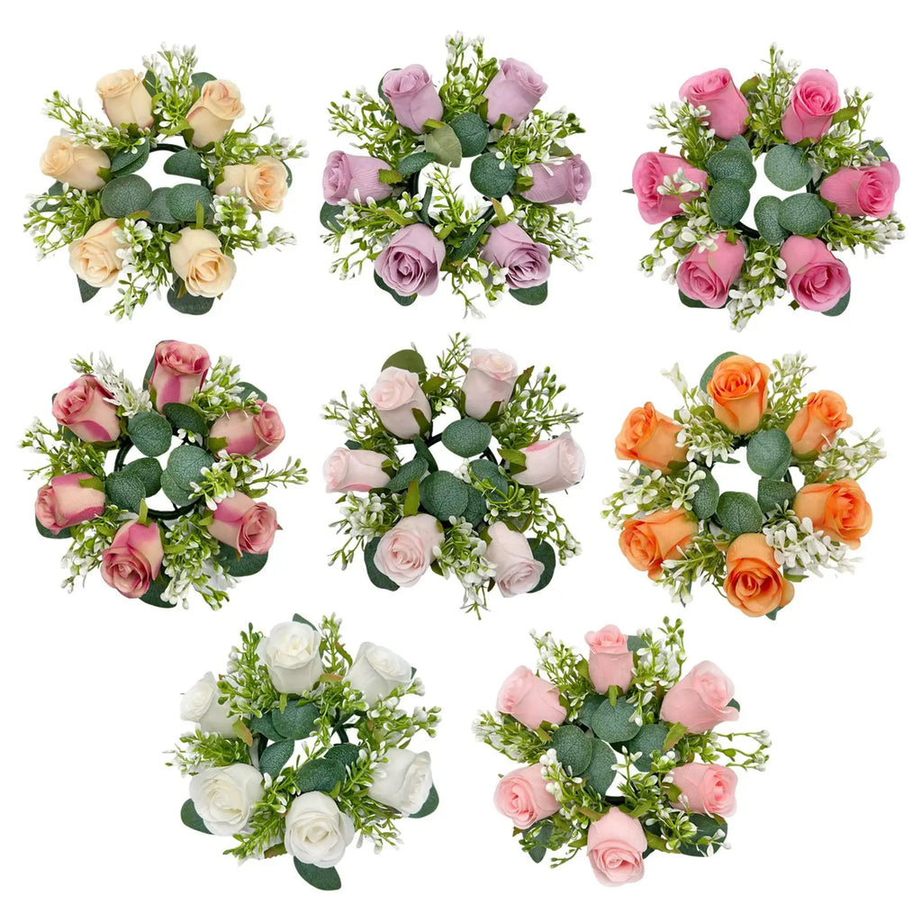 Artificial Flower Candle Ring Wreath | Pillar Candle Holder Floral Candle Ring Zpaxo