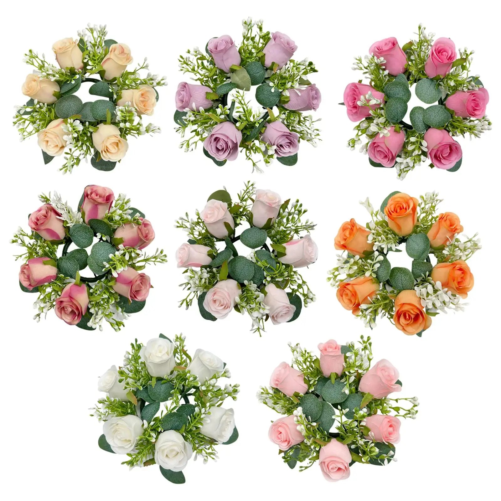 Artificial Flower Candle Ring Wreath | Pillar Candle Holder Floral Candle Ring Zpaxo