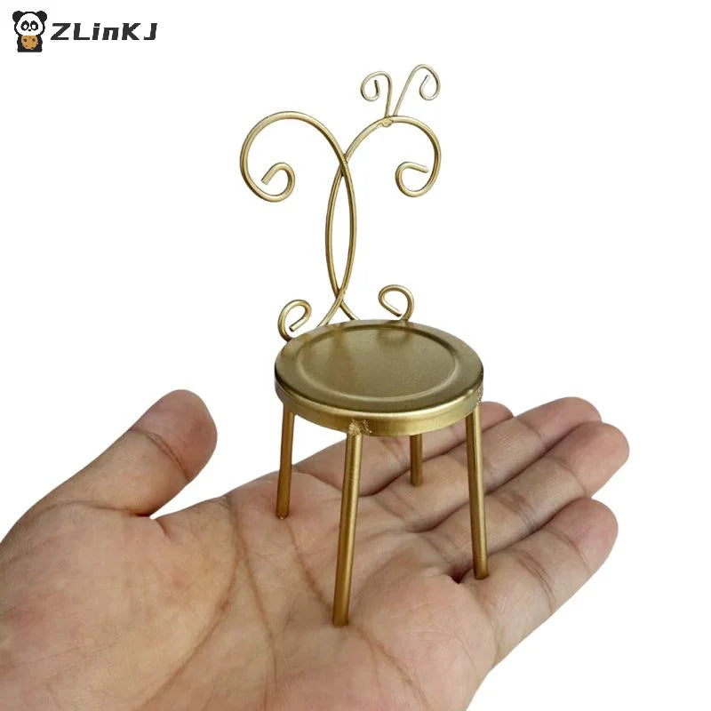 ▶1Pcs 1:12 Dollhouse Miniature Doll Accessories Iron Back Chair Furniture Home Model Decor Toy Doll House Accessories Zpaxo