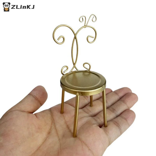 ▶1Pcs 1:12 Dollhouse Miniature Doll Accessories Iron Back Chair Furniture Home Model Decor Toy Doll House Accessories Zpaxo
