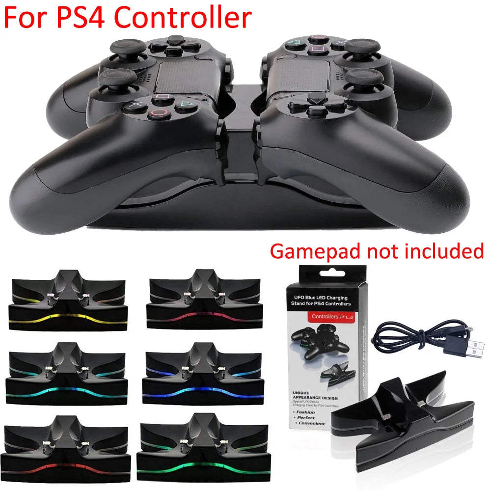 Charging Stand Dock for PS4 Controller LED Dual Charger Station for PlayStation 4 Gamepad Stand w/ USB Cable for PS4 Accessories Zpaxo