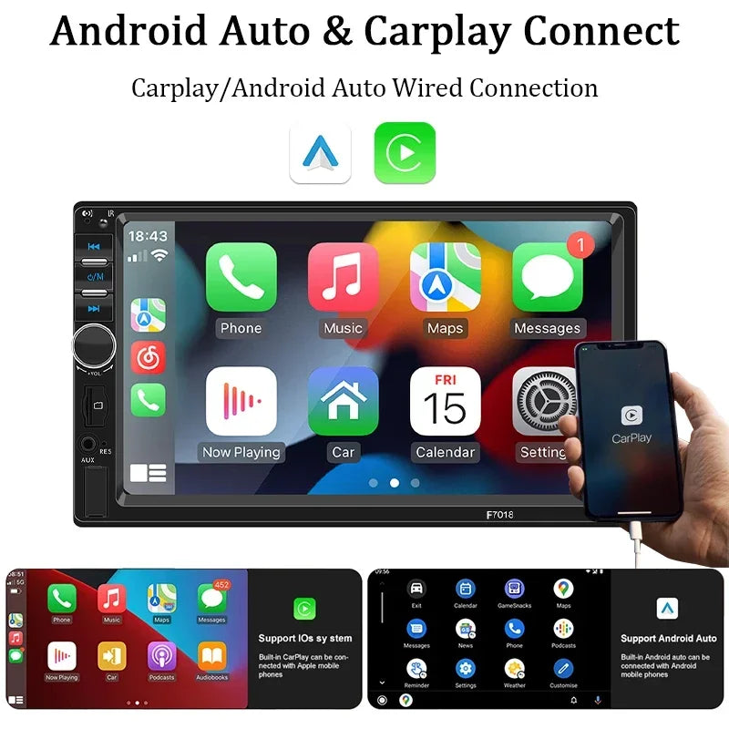 Hippcron 7 Car Radio 2 Din Stereo Receiver Audio HD Mp5 Multimedia FM