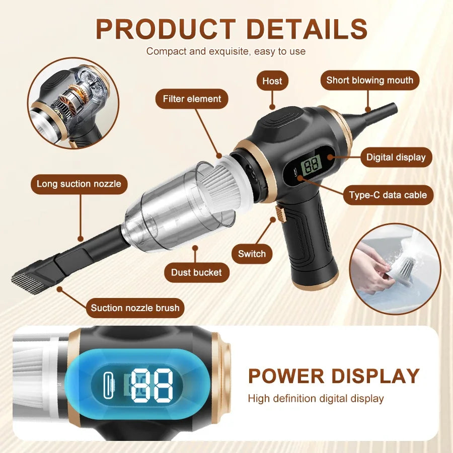 ABS Wireless Power Car Vacuum Cleaner Household Carpet Sofa Office Zpaxo