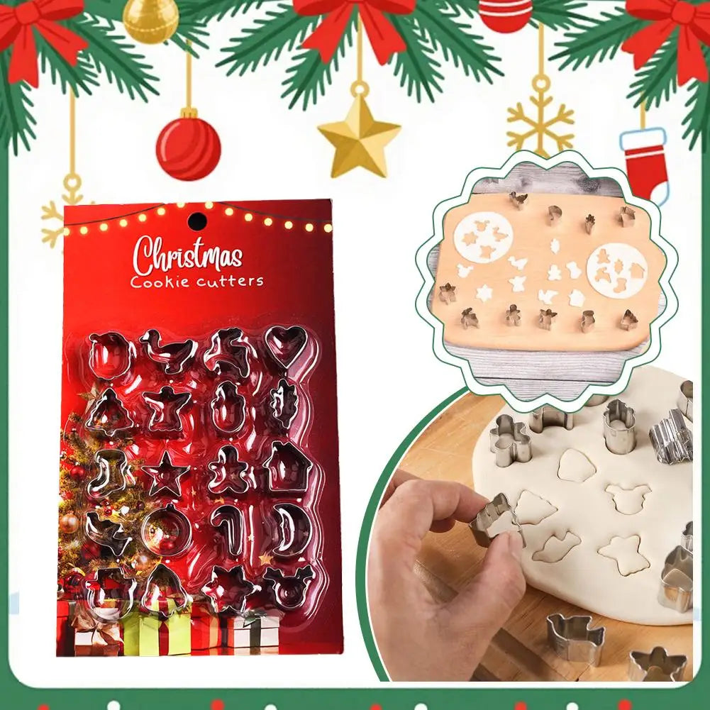 20Pcs/Set Stainless Steel Christmas Cookie Cutters Mini Baking Molds Snowman Tree Star Bell Designs For Cookies Fondant Holiday Zpaxo