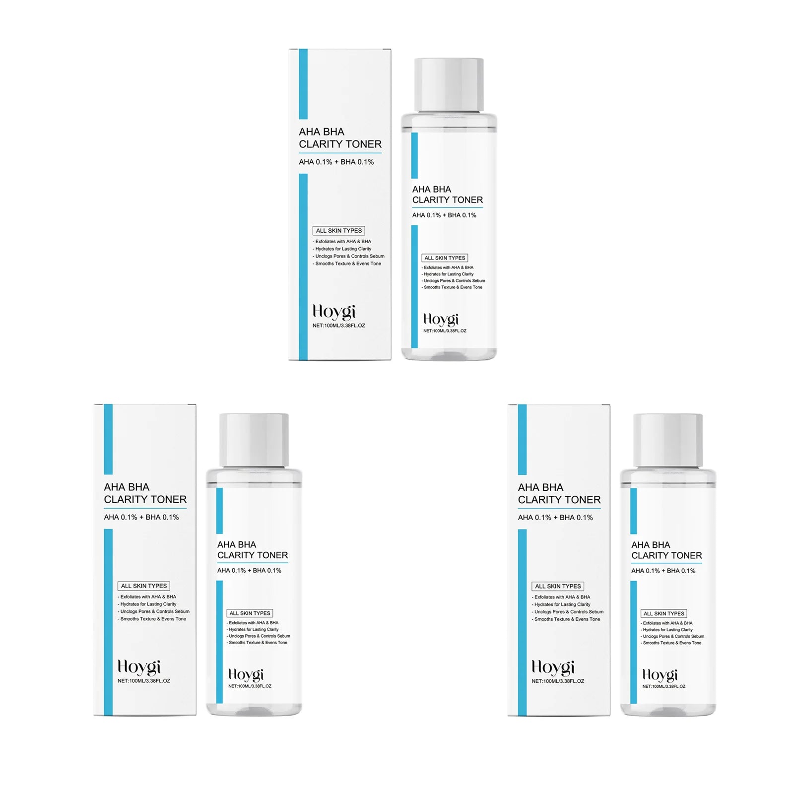 Hoygi AHA BHA Exfoliating Toner – Pore Refining Oily Skin Care Exfoliating Facial Toner Zpaxo 3 x 100ml Boxed