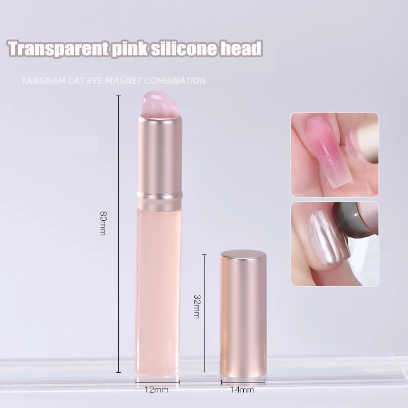 Jelly Pink Nail Art Silicone Brush Reusable Mirror Powder Applying Zpaxo Transparent Pink