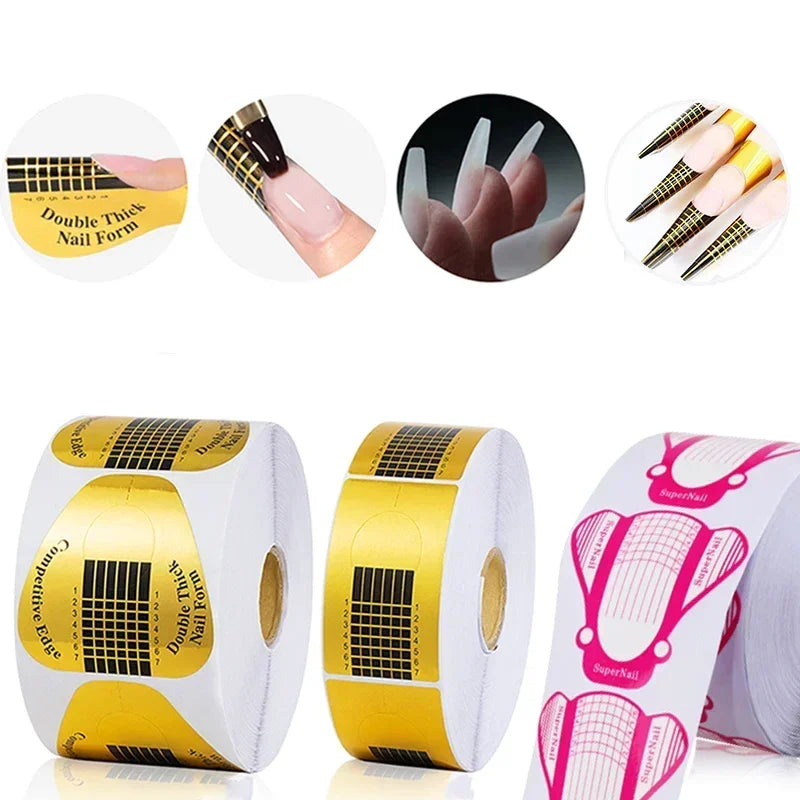 20/100/500PCS French Nail Form Tips Acrylic UV Gel Extension Curl Form Builder Sticker Art Guide Paper Manicure Stencil Zpaxo