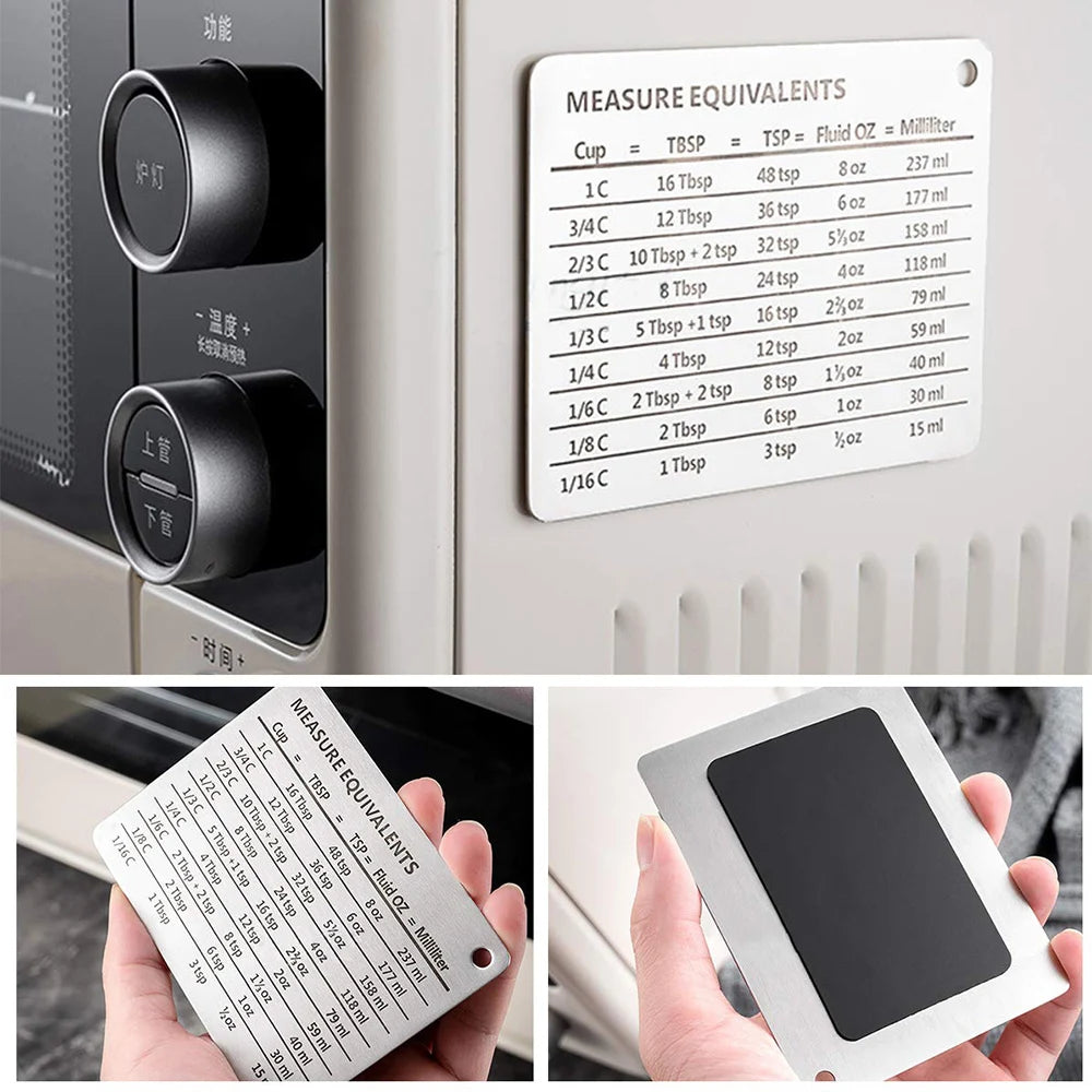 Measurement Conversion Refrigerator Magnet Stainless Steel Scale Plate Refrigerator Magnet for Cups Fluid Oz Milliliters Kitchen Zpaxo