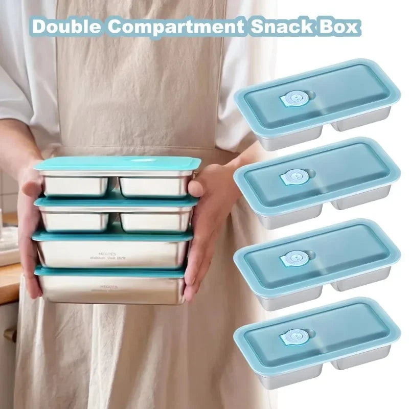 Reusable Stainless steel double compartment lunch box with lids,Stainless Steel Lunch Snack Box,Food Storage Containers liyi Zpaxo
