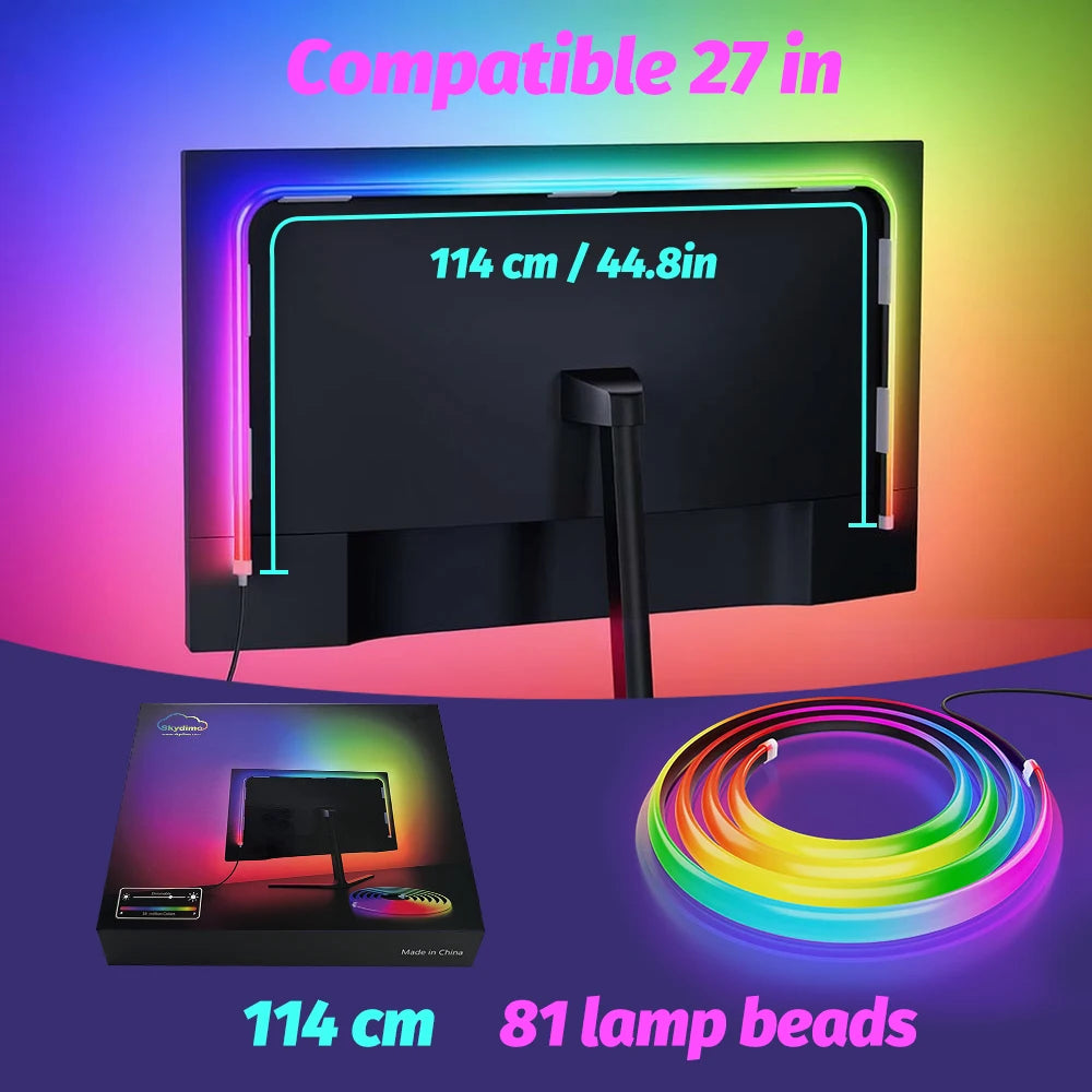 LED Strip Sync Lights Bar Smart Gaming Ambient Light Computer Backlight Strip App Control Music/Color Sync Bedroom Decor Zpaxo 27in